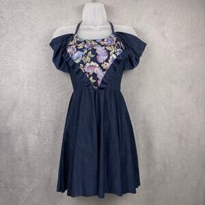 A Wish Come True Dance Costume Adult Small SA Navy Blue Embroidered Contemporary